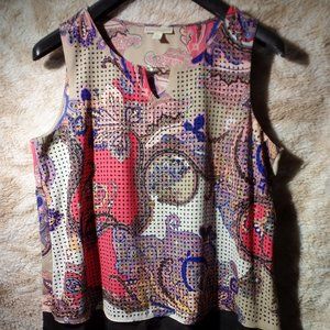Dana Buchman fashion forward unique perforated lined multi colored blouse XL